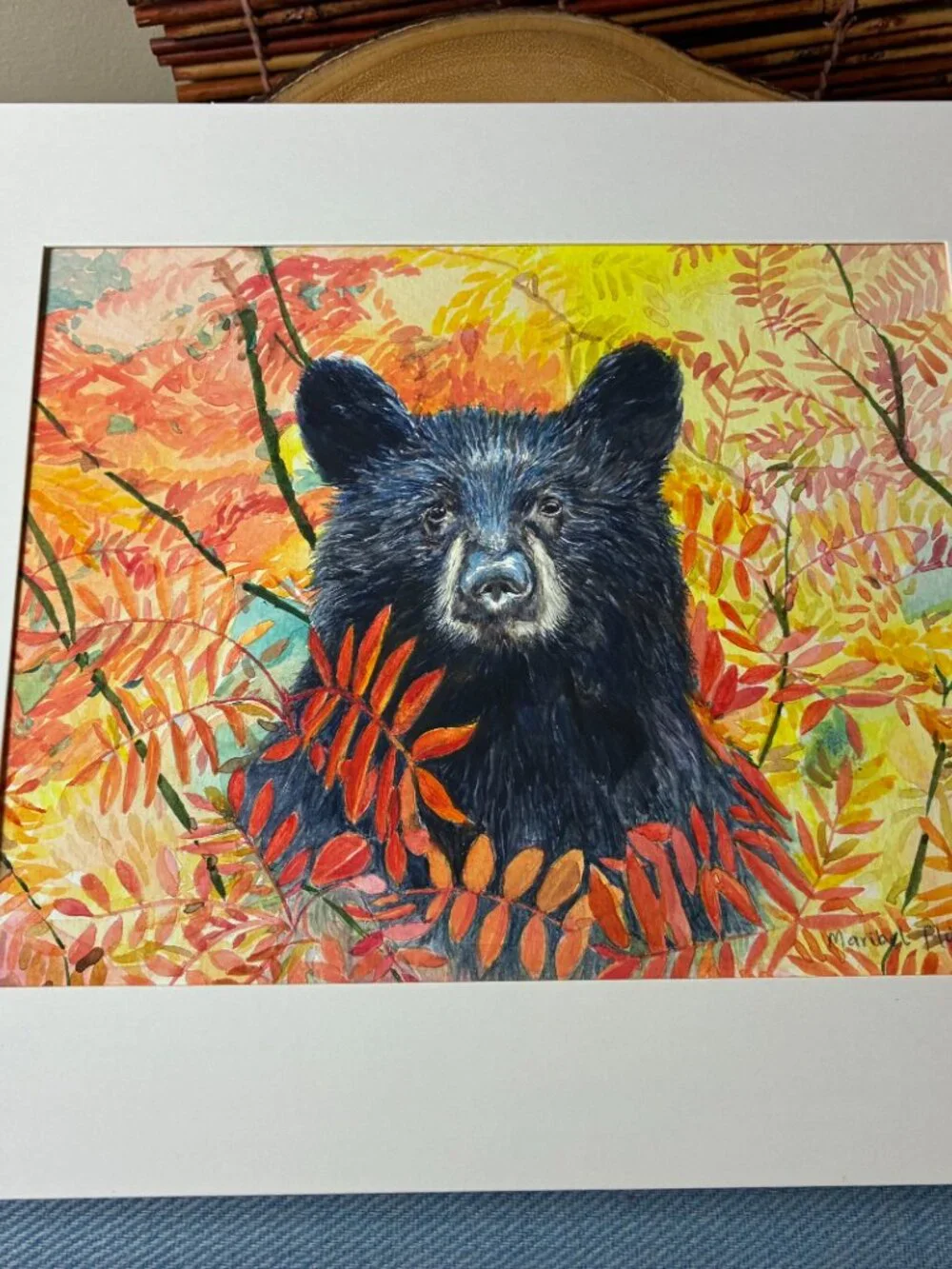 Original Watercolor - Black Bear in Fall Foliage